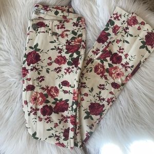 Papaya Floral flower red beige pants